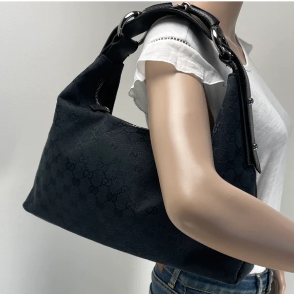 🖤❤️🔥 GUCCI Monogram Medium Horsebit Chain Hobo Black🖤